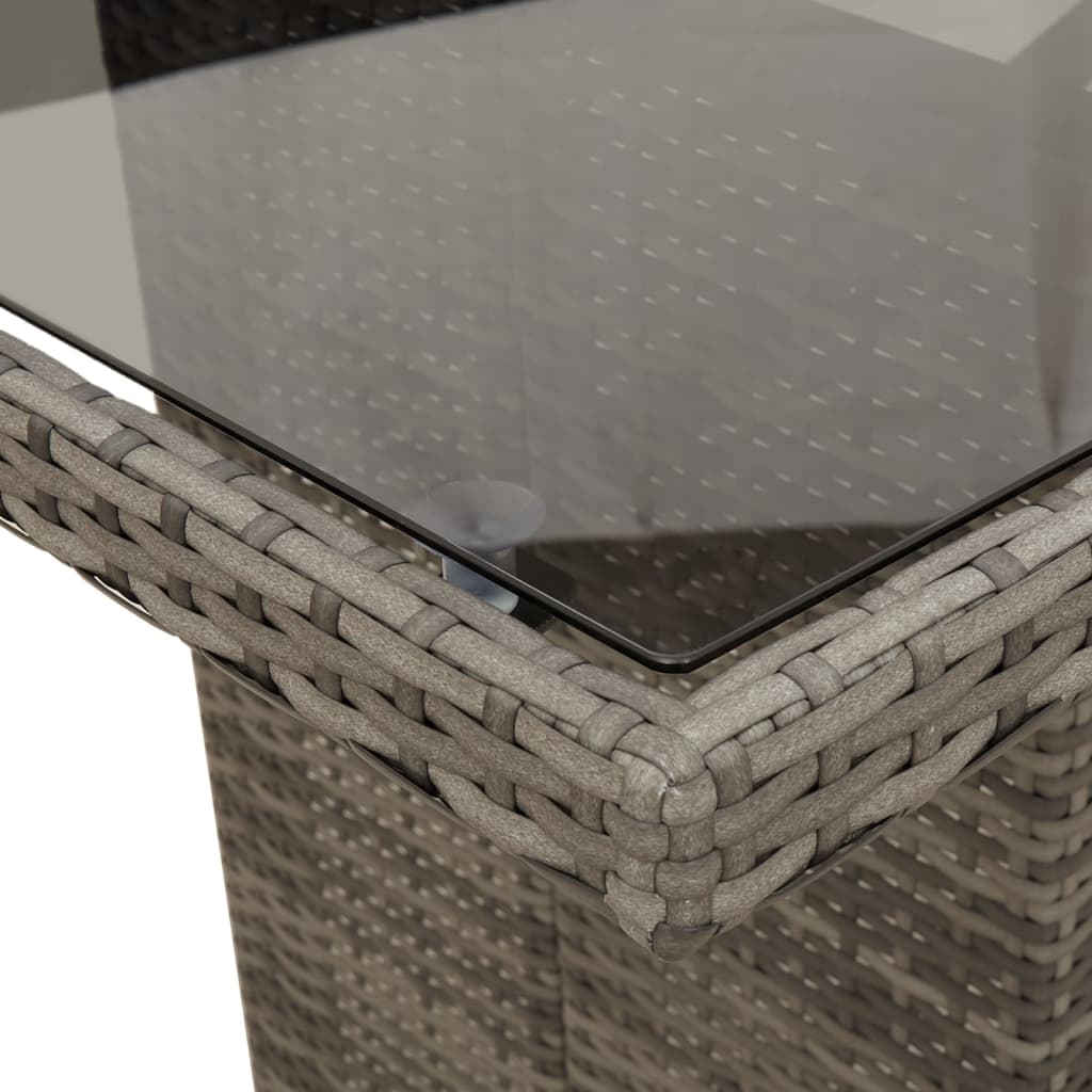 Garden Table | Grey | PE rattan, powder-coated steel, tempered glass