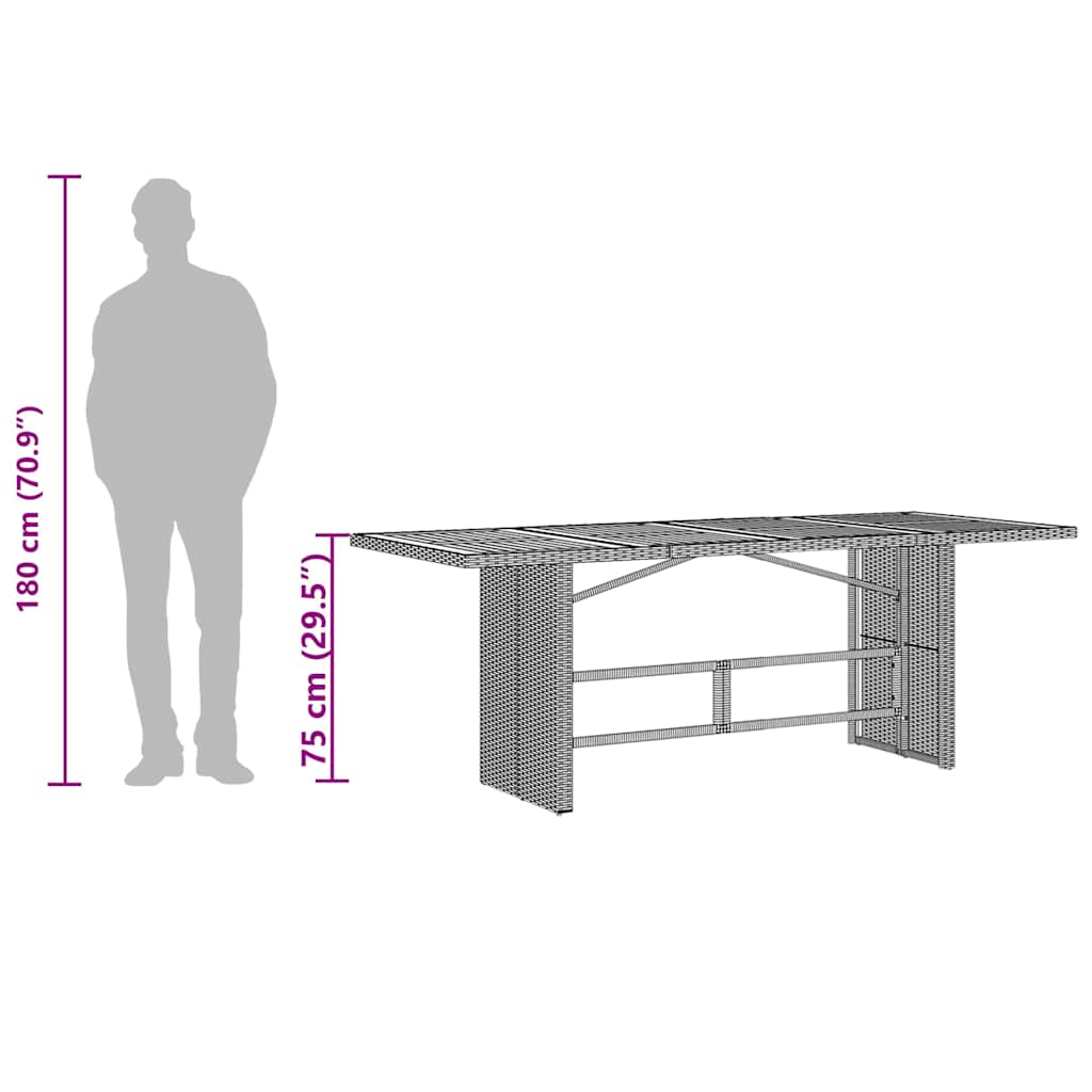 Garden Table with Glass Top Grey 190x80x75 cm Poly Rattan