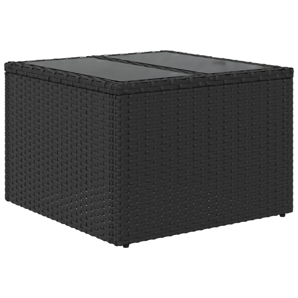 Garden Table | Black | PE Rattan, Powder-Coated Steel, Tempered Glass