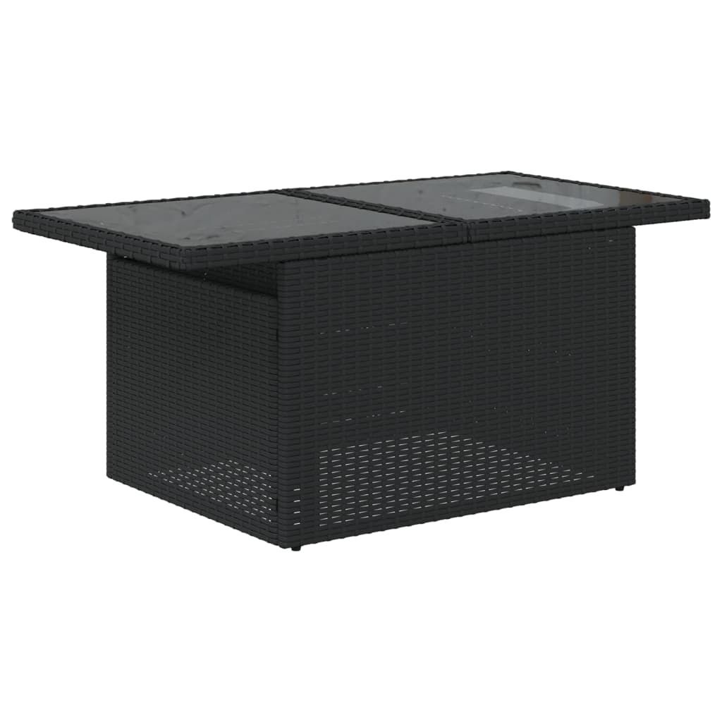 vidaXL Garden Table with Glass Top Black 100x55x73 cm Poly Rattan