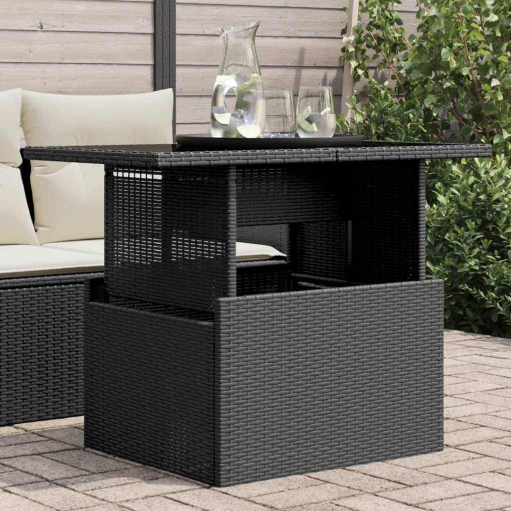 vidaXL Garden Table with Glass Top Black 100x55x73 cm Poly Rattan