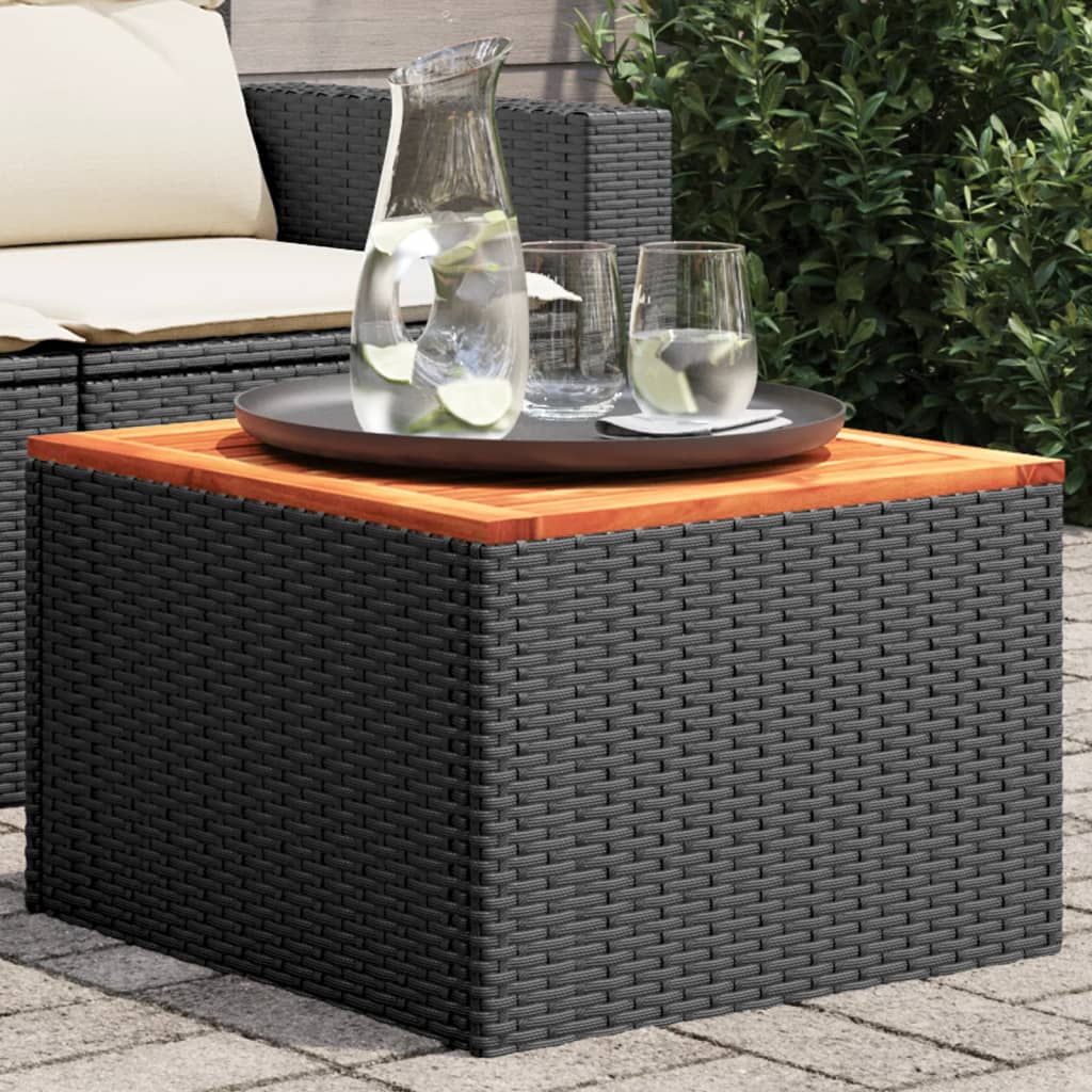 vidaXL Garden Table Black 55x55x37 cm Poly Rattan and Acacia Wood