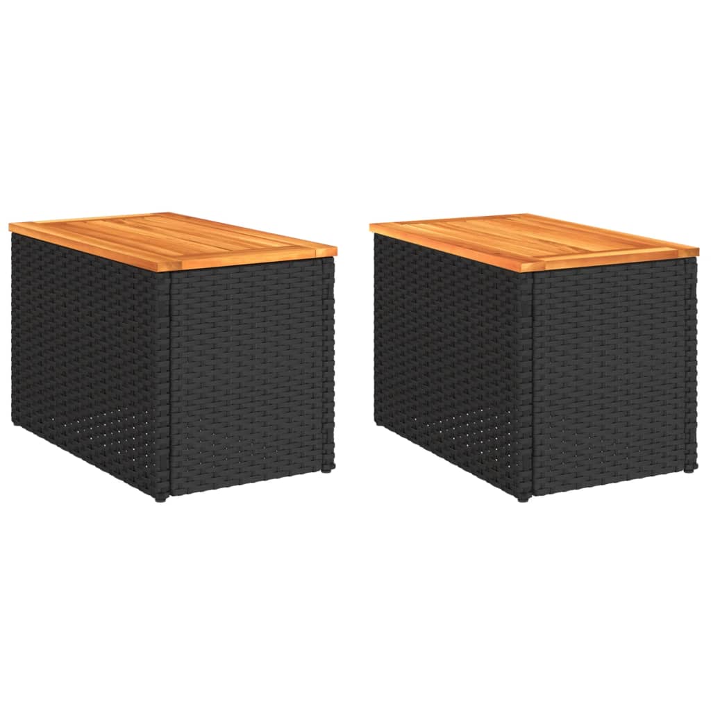 vidaXL Garden Side Tables 2pcs Black 55x34x37cm Poly Rattan Solid Wood