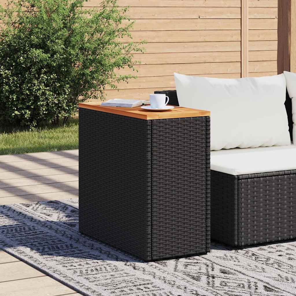 Garden Side Table with Wooden Top Black 58x27,5x55 cm Poly Rattan