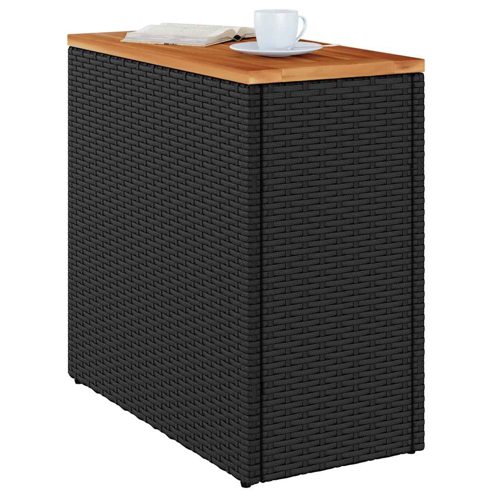 Garden Side Table with Wooden Top Black 58x27,5x55 cm Poly Rattan