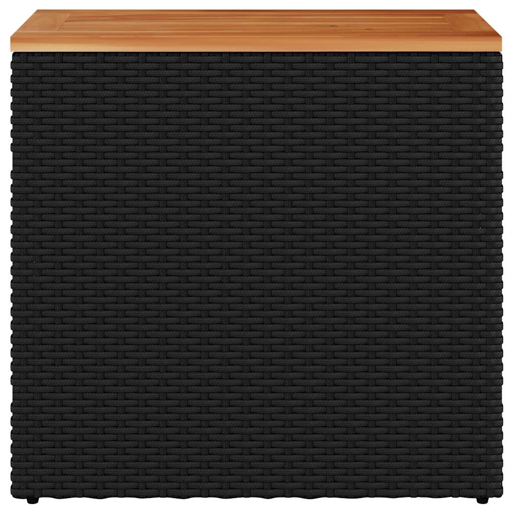 Garden Side Table with Wooden Top Black 58x27,5x55 cm Poly Rattan