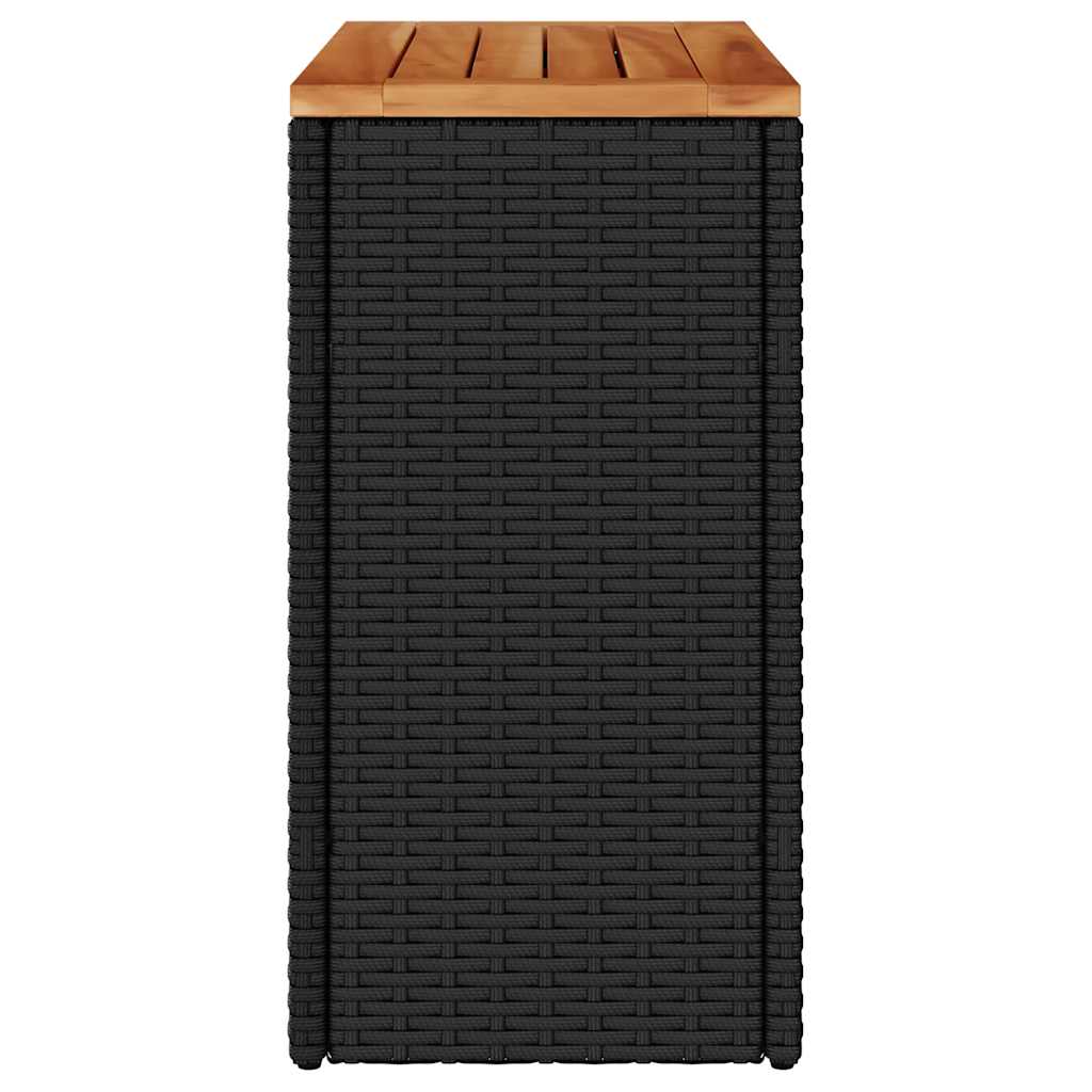 Garden Side Table with Wooden Top Black 58x27,5x55 cm Poly Rattan