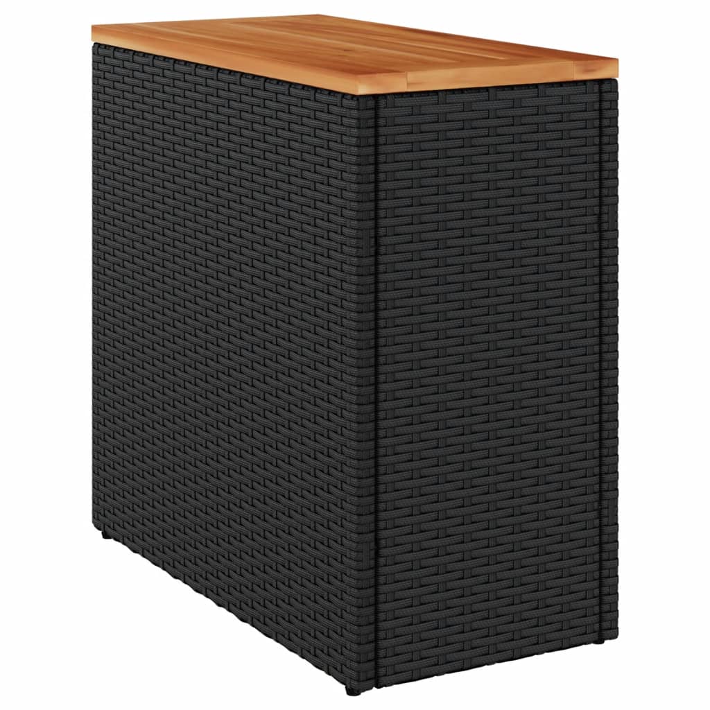 vidaXL Garden Side Table with Wooden Top Black 58x27.5x55 cm Poly Rattan