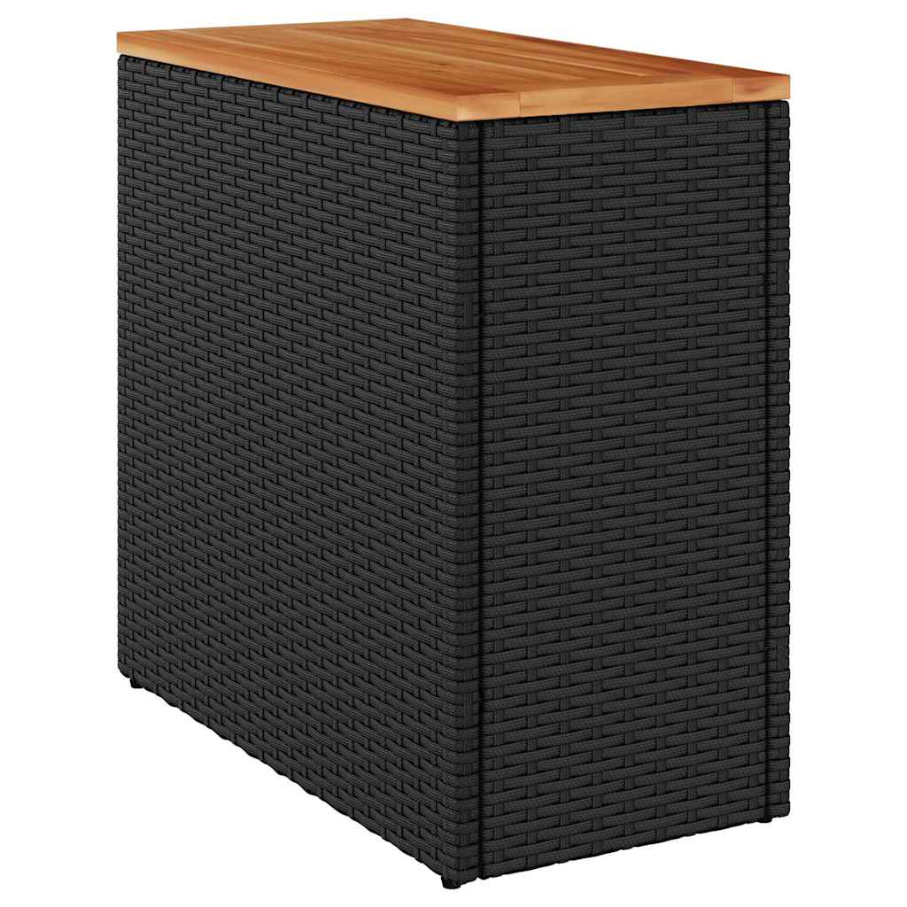 Garden Side Table with Wooden Top Black 58x27,5x55 cm Poly Rattan