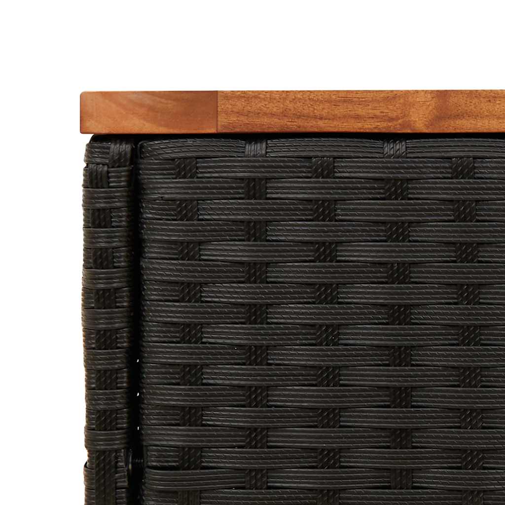 Garden Side Table with Wooden Top Black 58x27,5x55 cm Poly Rattan