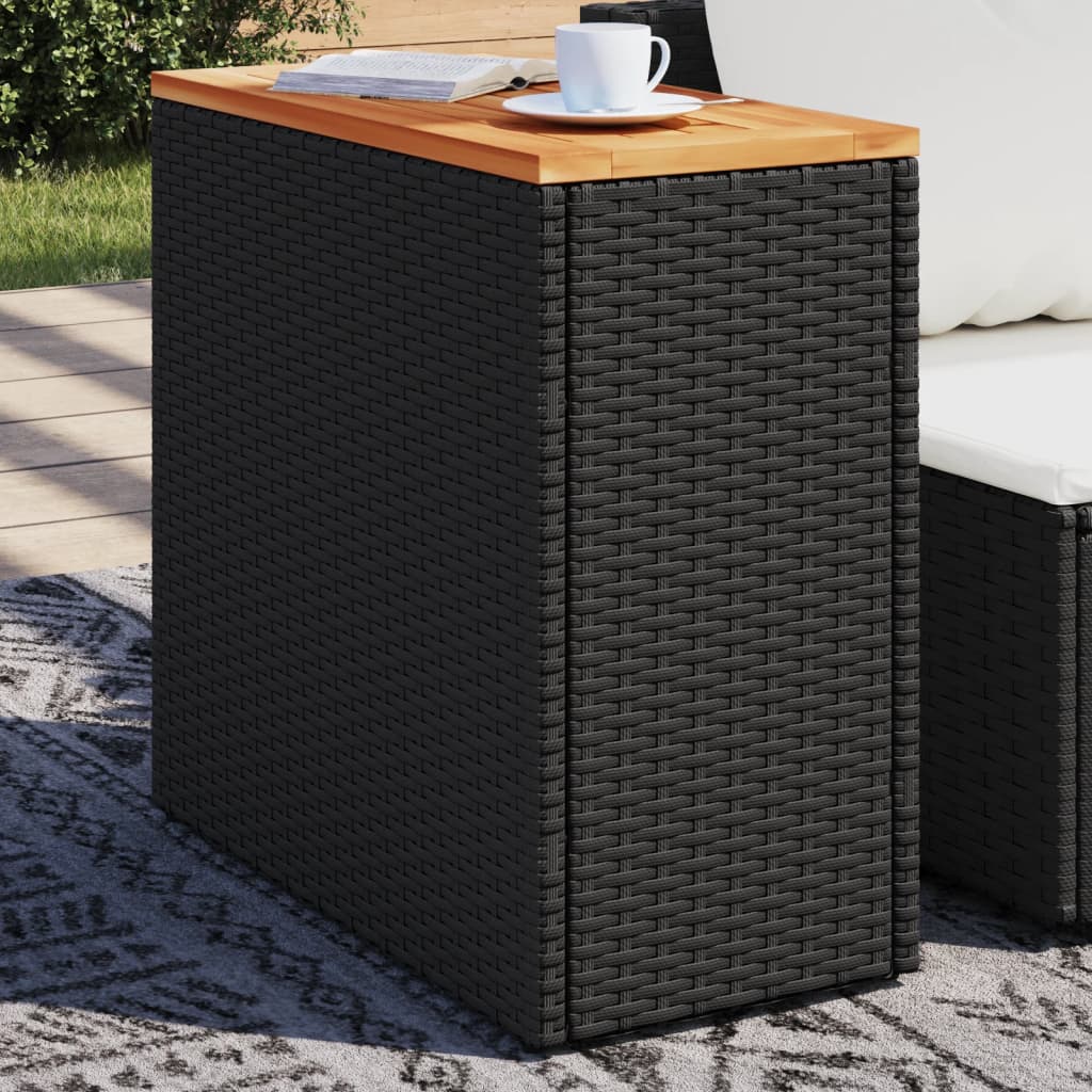 vidaXL Garden Side Table with Wooden Top Black 58x27.5x55 cm Poly Rattan