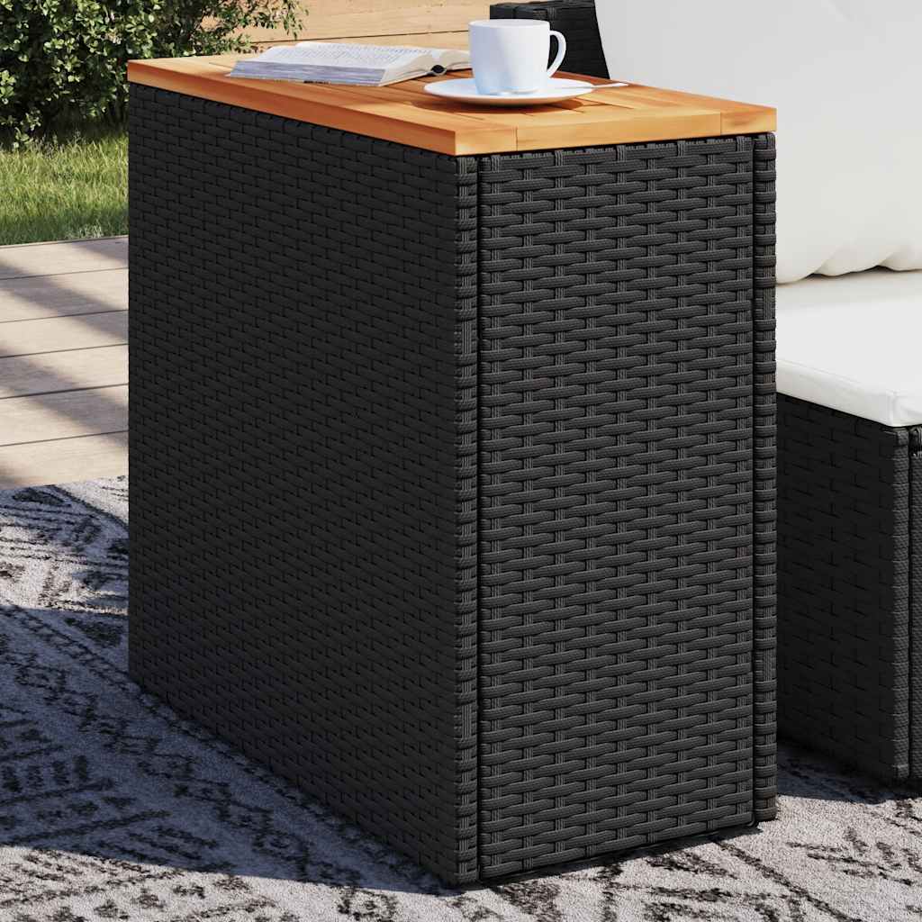 Garden Side Table with Wooden Top Black 58x27,5x55 cm Poly Rattan
