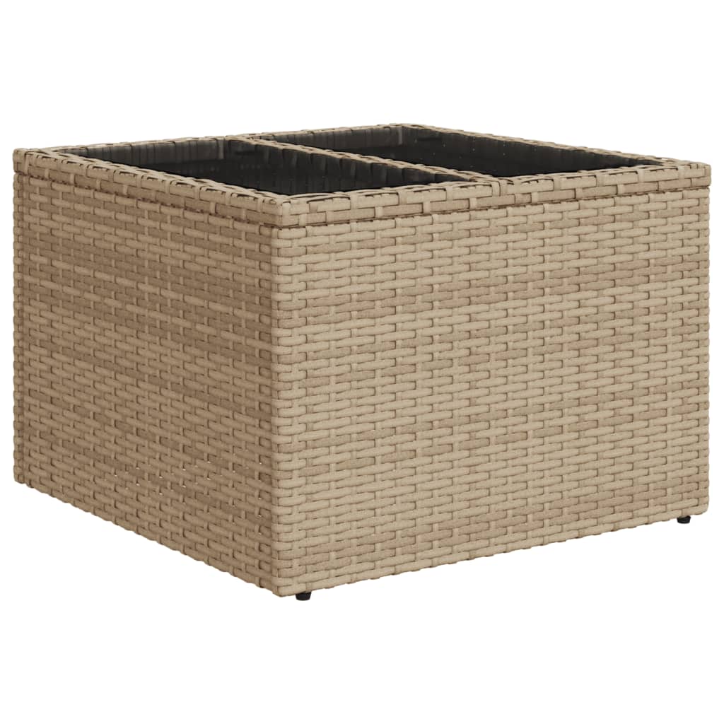 vidaXL Garden Table with Glass Top Beige 55x55x37 cm Poly Rattan