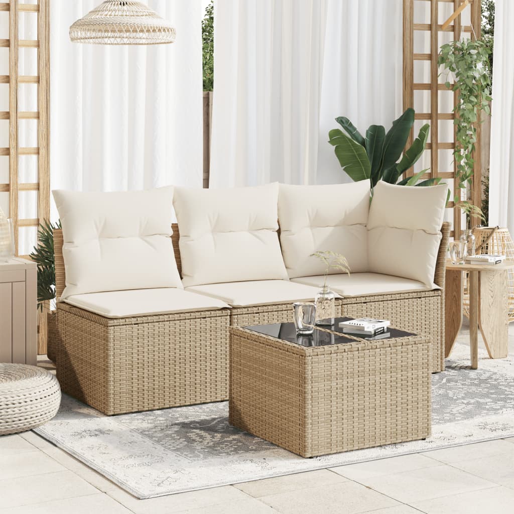 vidaXL Garden Table with Glass Top Beige 55x55x37 cm Poly Rattan