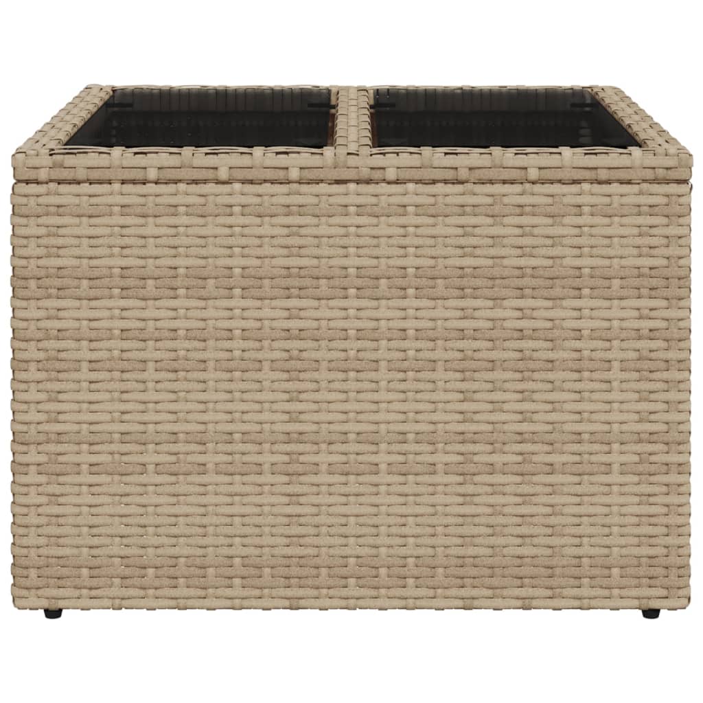 vidaXL Garden Table with Glass Top Beige 55x55x37 cm Poly Rattan