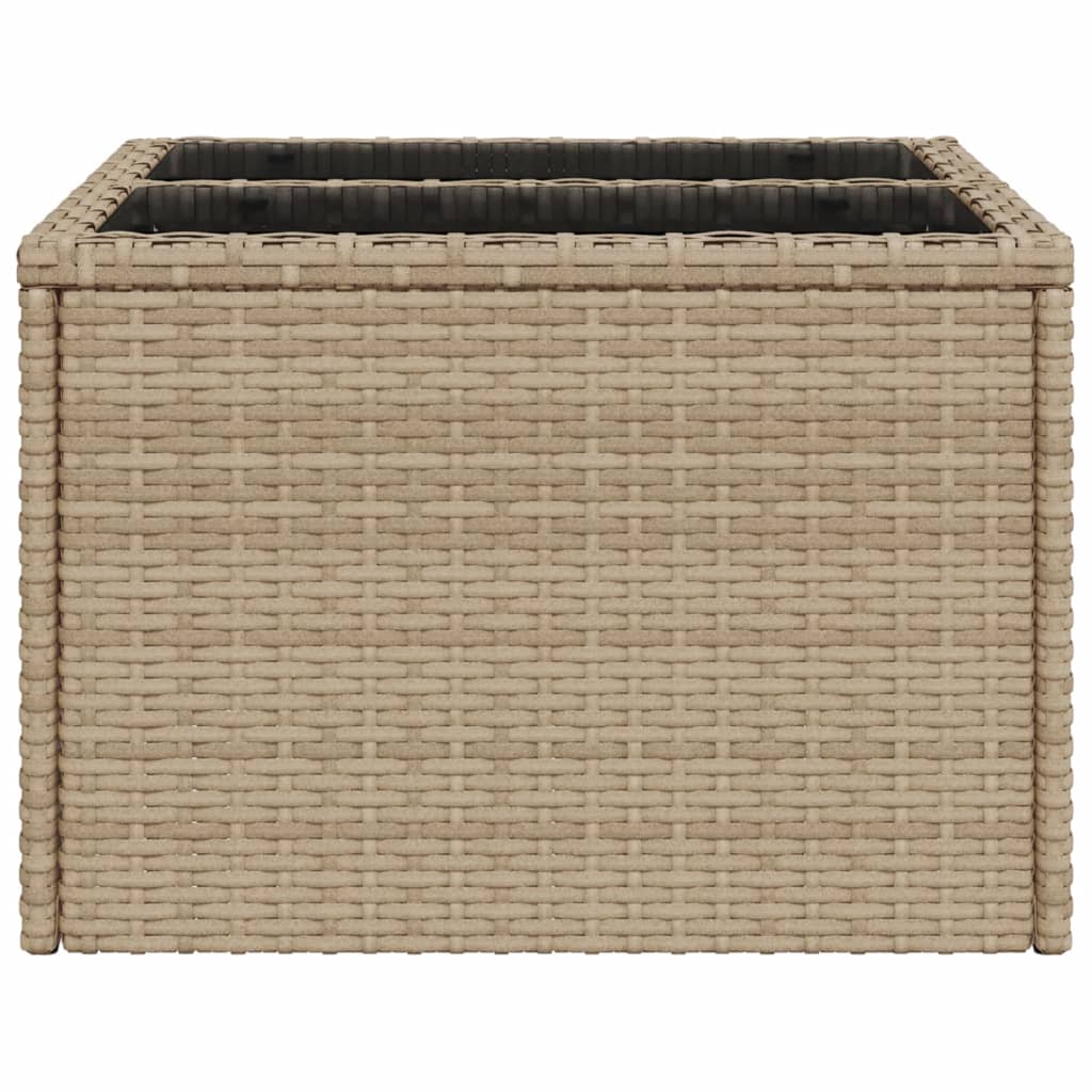 vidaXL Garden Table with Glass Top Beige 55x55x37 cm Poly Rattan