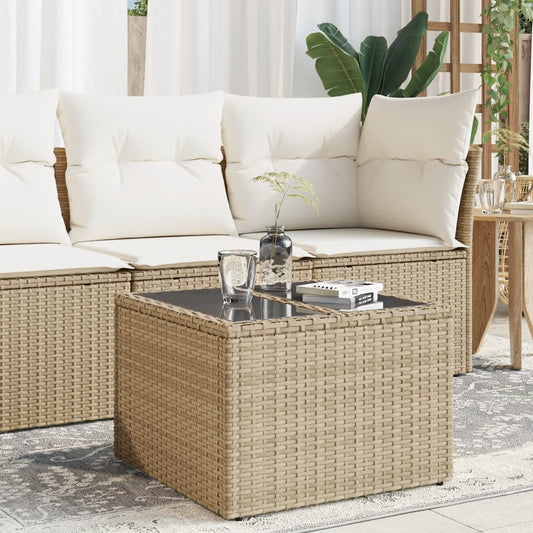 vidaXL Garden Table with Glass Top Beige 55x55x37 cm Poly Rattan