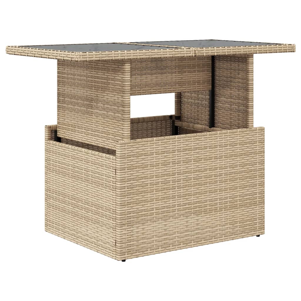 vidaXL Garden Table with Glass Top Beige 100x55x73 cm Poly Rattan