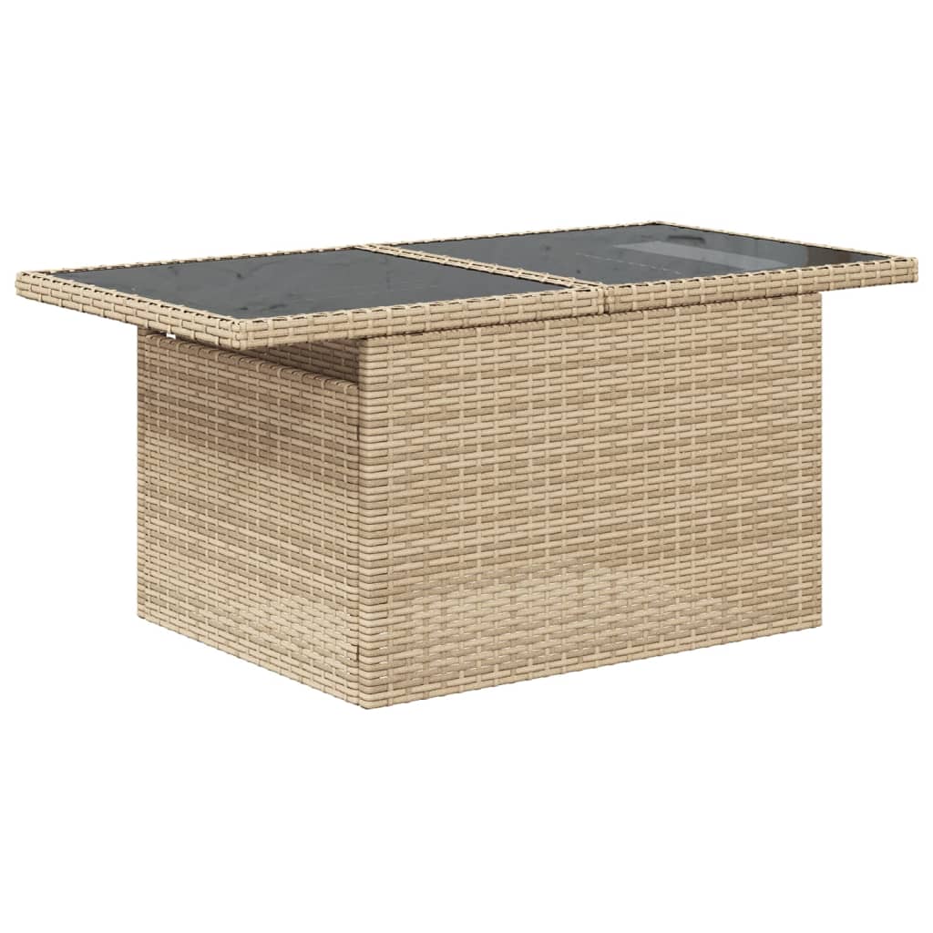 vidaXL Garden Table with Glass Top Beige 100x55x73 cm Poly Rattan