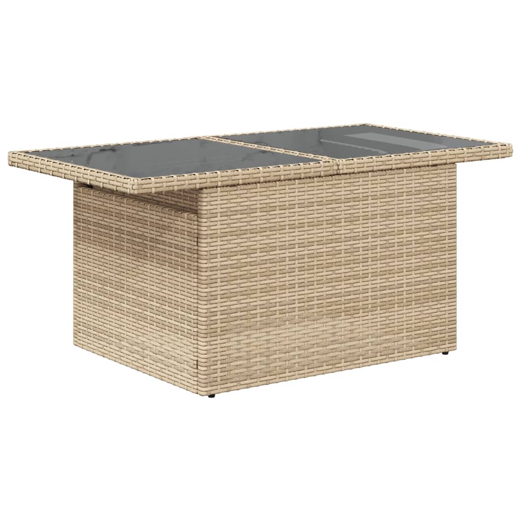 vidaXL Garden Table with Glass Top Beige 100x55x73 cm Poly Rattan