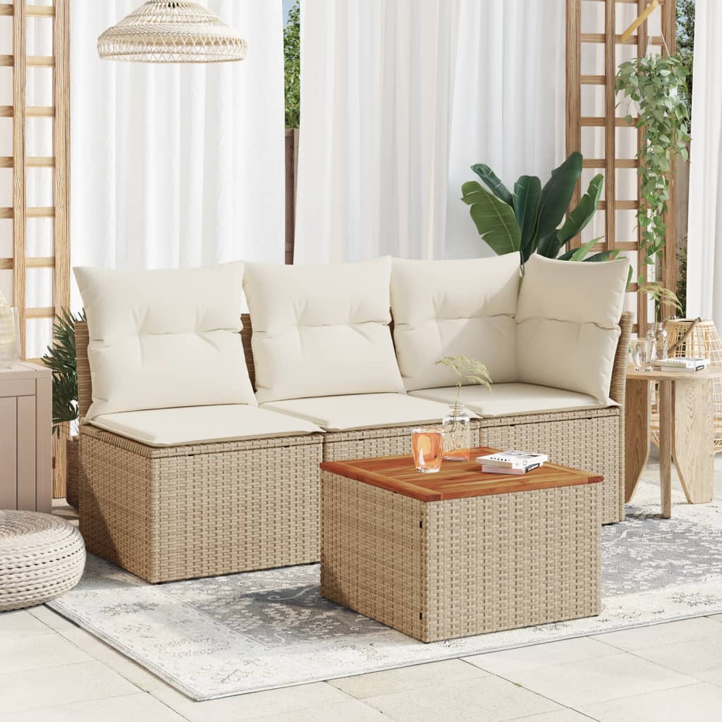 vidaXL Garden Table Beige 55x55x37 cm Poly Rattan and Acacia Wood