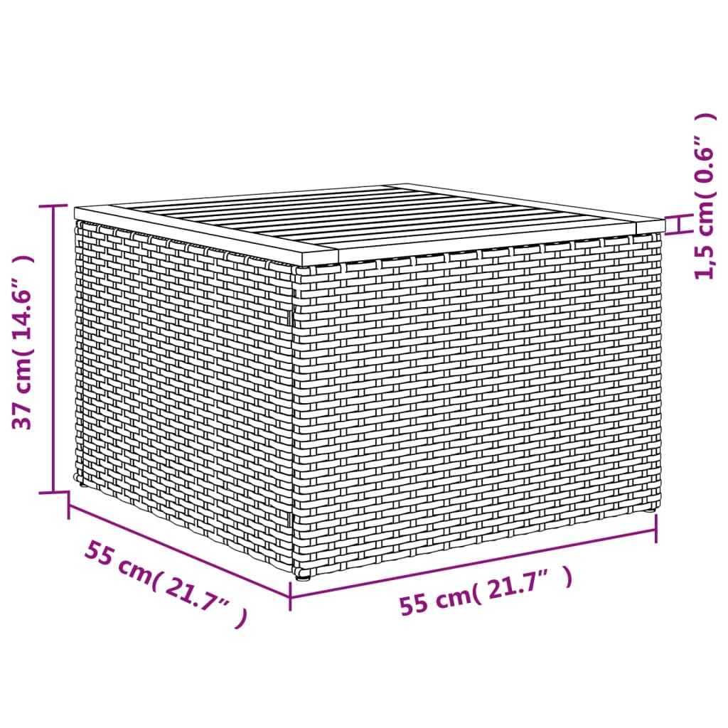 vidaXL Garden Table Beige 55x55x37 cm Poly Rattan and Acacia Wood