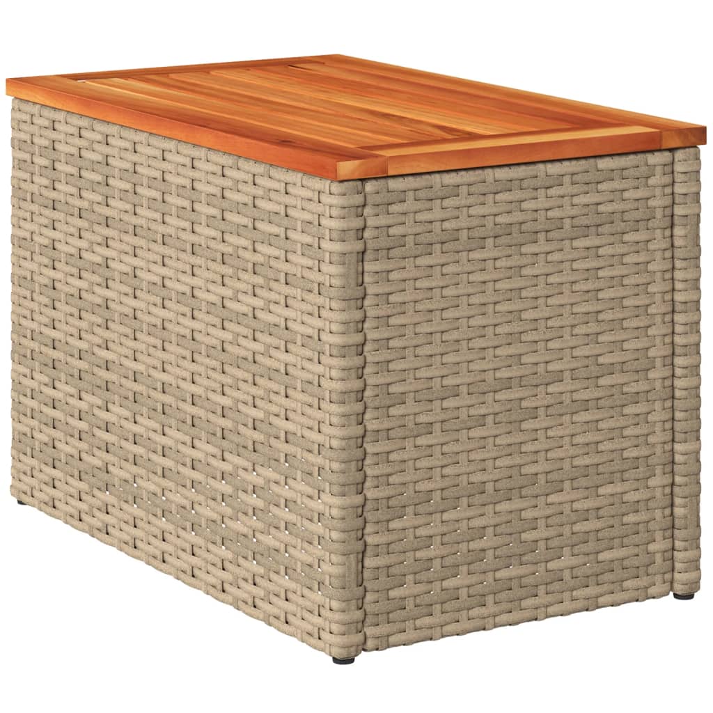 Garden Side Tables 2pcs Beige 55x34x37cm Poly Rattan Solid Wood