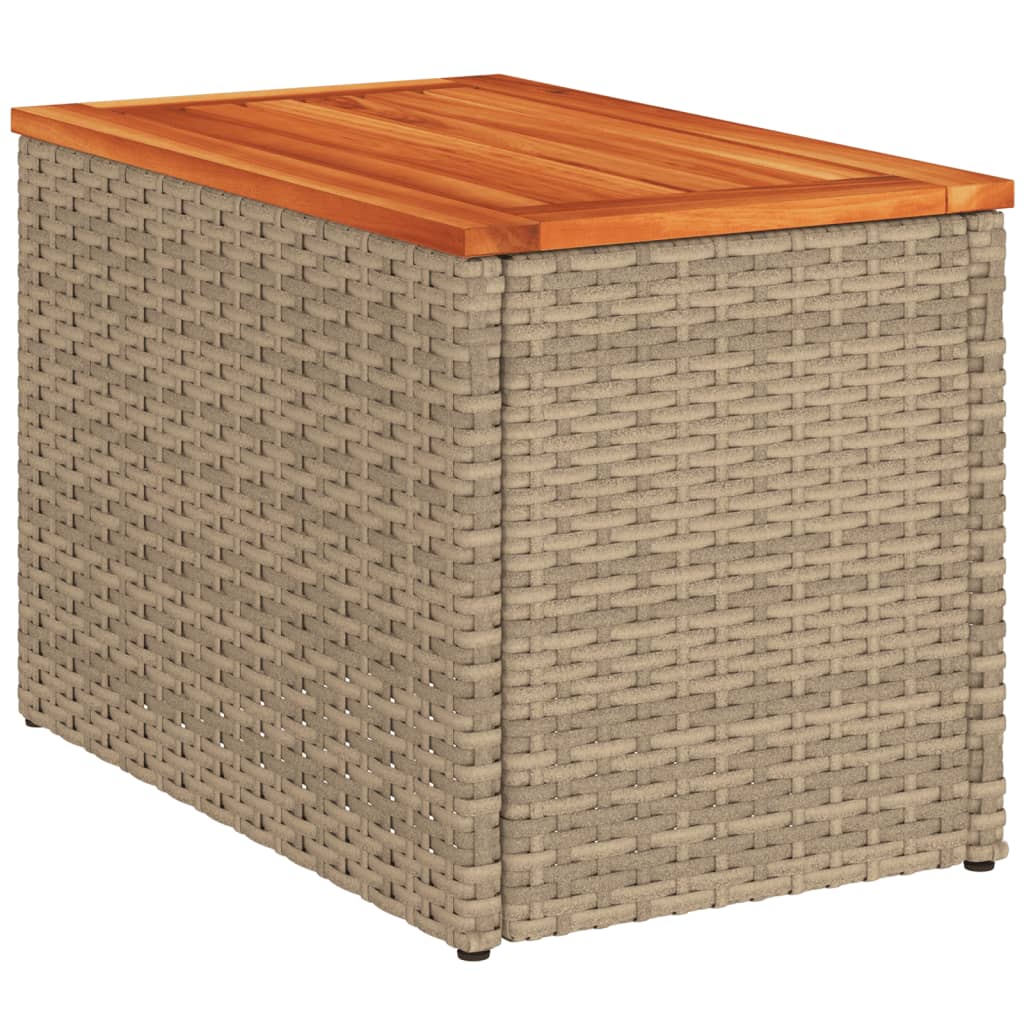 Garden Side Tables 2pcs Beige 55x34x37cm Poly Rattan Solid Wood