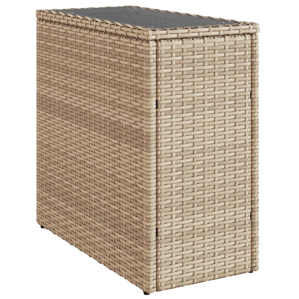 Garden Side Table with Glass Top Beige 58x27,5x55 cm Poly Rattan