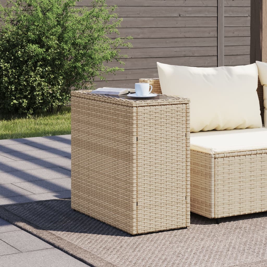 Garden Side Table with Glass Top Beige 58x27,5x55 cm Poly Rattan