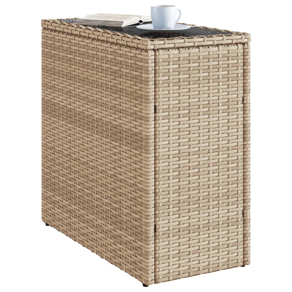 Garden Side Table with Glass Top Beige 58x27,5x55 cm Poly Rattan