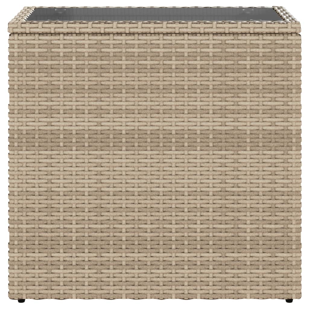 Garden Side Table with Glass Top Beige 58x27,5x55 cm Poly Rattan