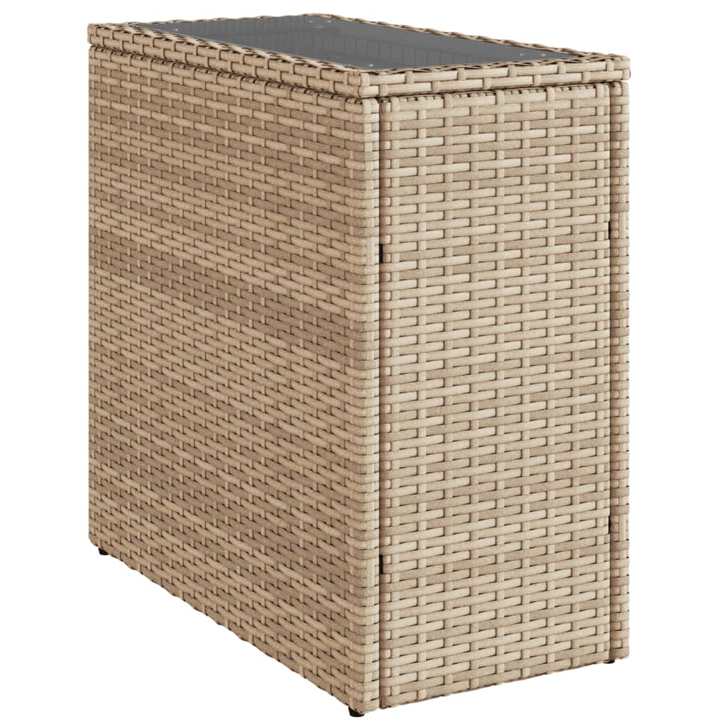 Garden Side Table with Glass Top Beige 58x27,5x55 cm Poly Rattan