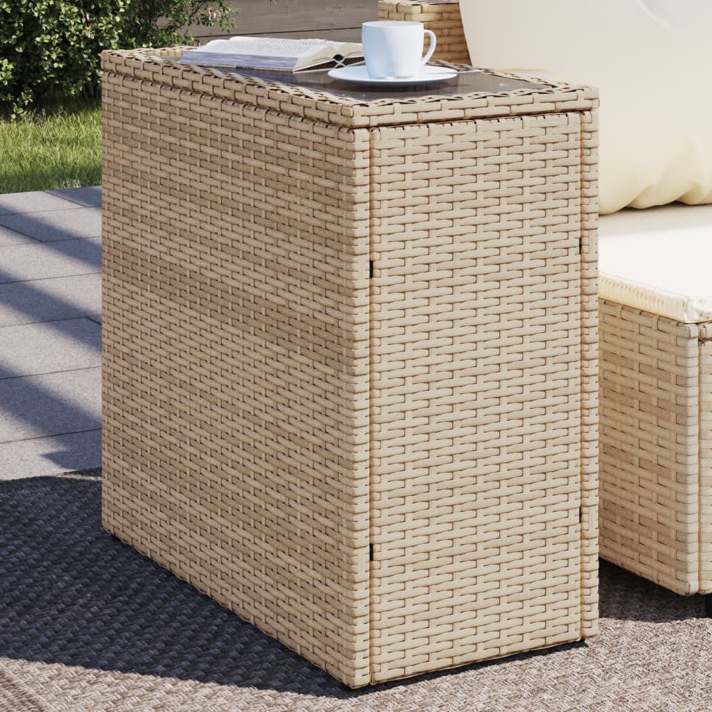 Garden Side Table with Glass Top Beige 58x27,5x55 cm Poly Rattan