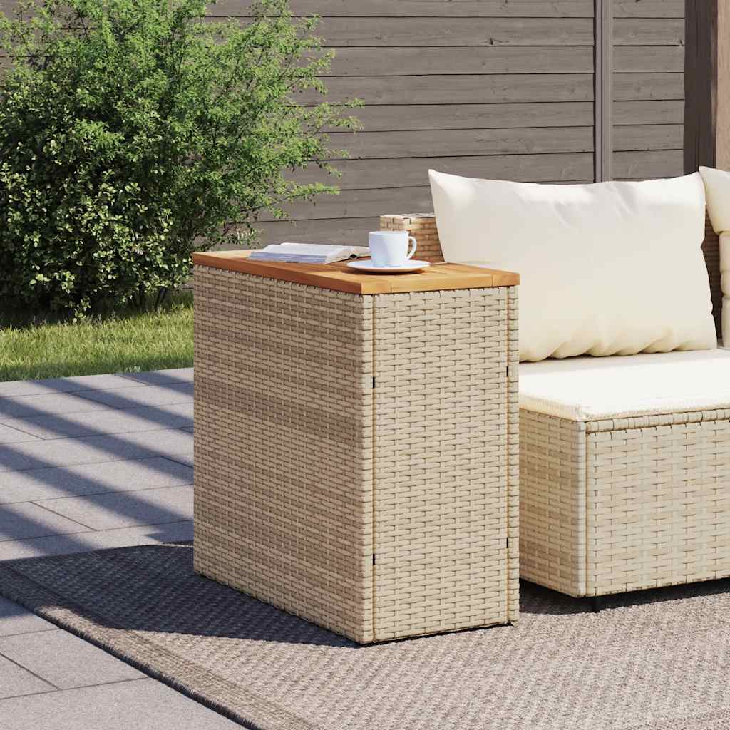 Garden Side Table with Wooden Top Beige 58x27.5x55 cm