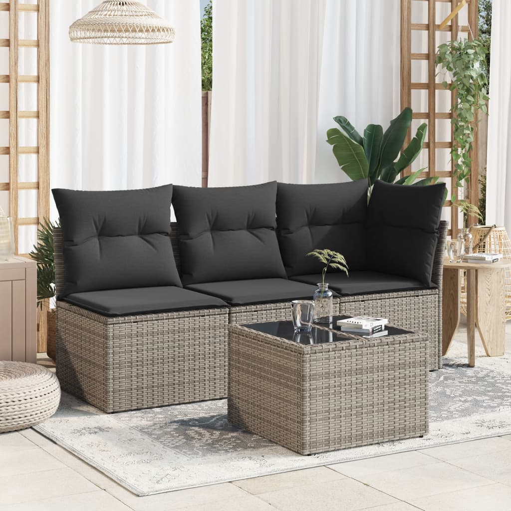 vidaXL Garden Table with Glass Top Grey 55x55x37 cm Poly Rattan