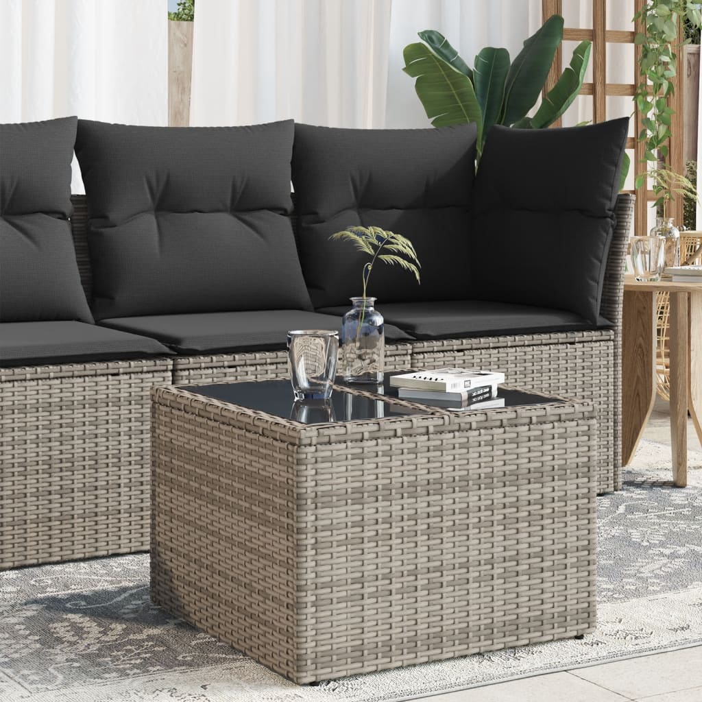 vidaXL Garden Table with Glass Top Grey 55x55x37 cm Poly Rattan