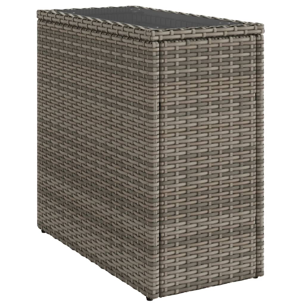 Garden Side Table with Glass Top Grey 58x27,5x55 cm Poly Rattan