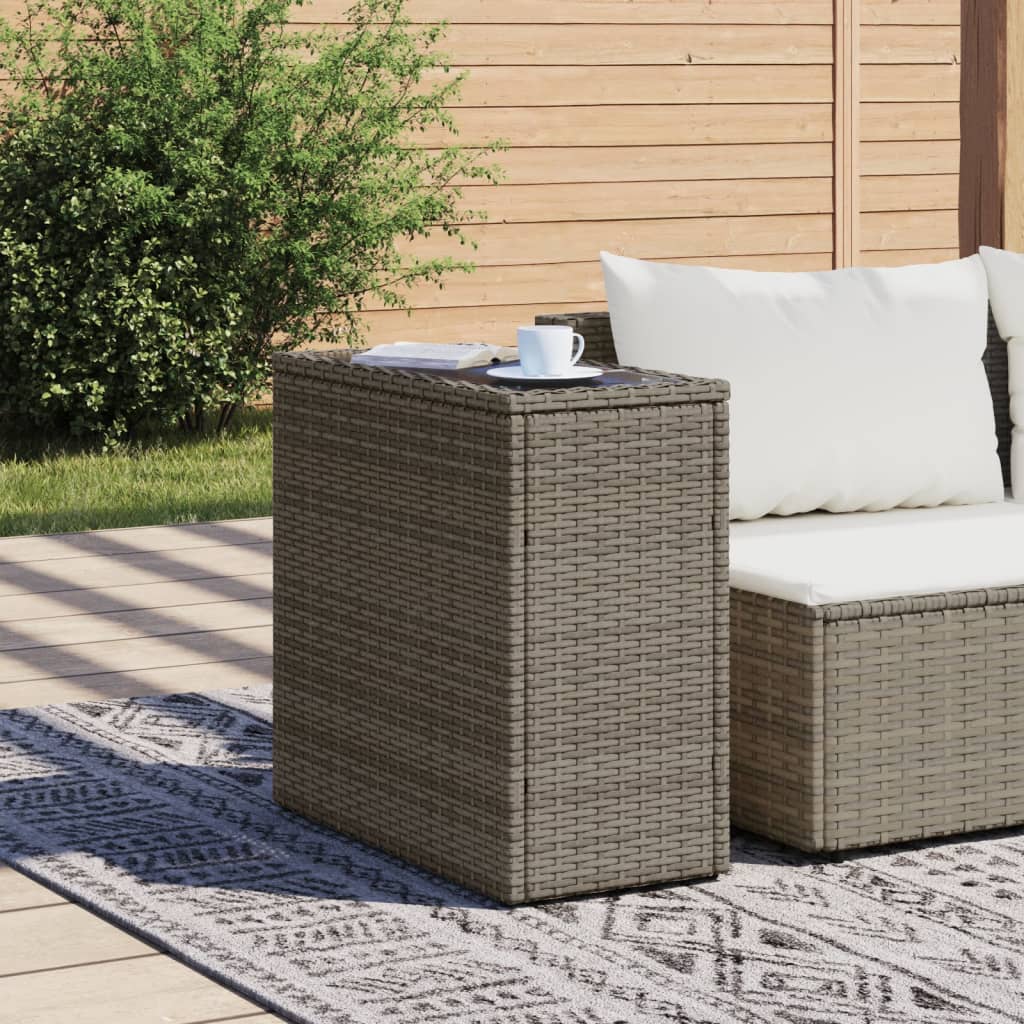 vidaXL Garden Side Table with Glass Top Grey 58x27.5x55 cm Poly Rattan