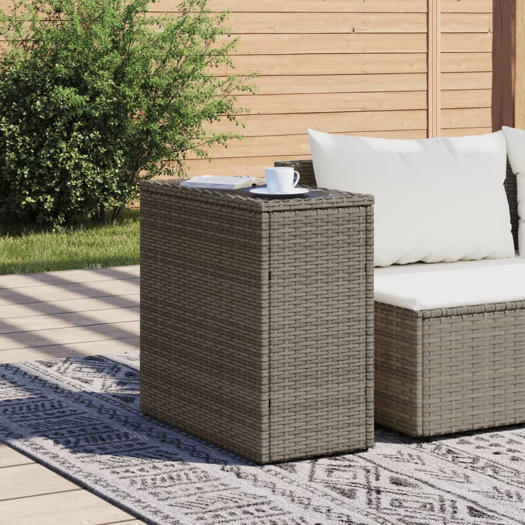 Garden Side Table with Glass Top Grey 58x27,5x55 cm Poly Rattan