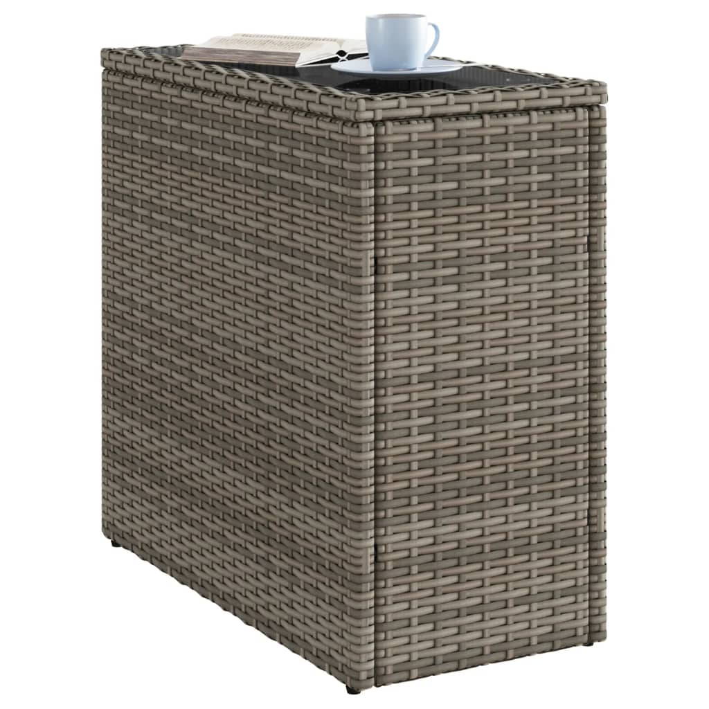 vidaXL Garden Side Table with Glass Top Grey 58x27.5x55 cm Poly Rattan