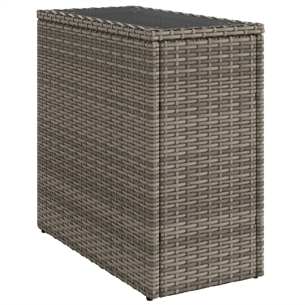 Garden Side Table with Glass Top Grey 58x27,5x55 cm Poly Rattan