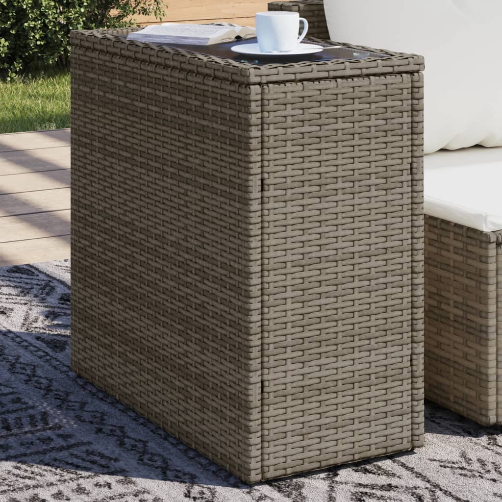 Garden Side Table with Glass Top Grey 58x27,5x55 cm Poly Rattan