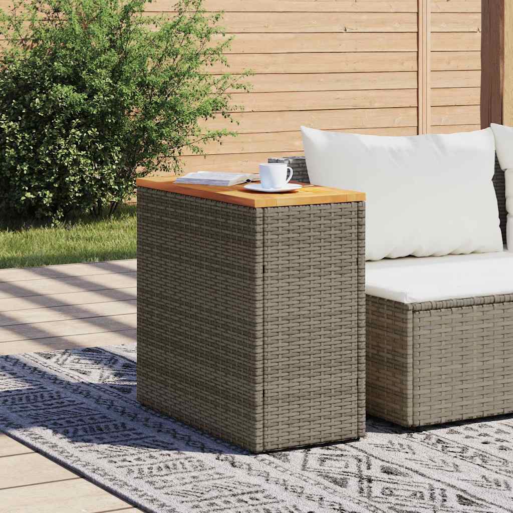 Garden Side Table with Wooden Top Grey 58x27,5x55 cm Poly Rattan