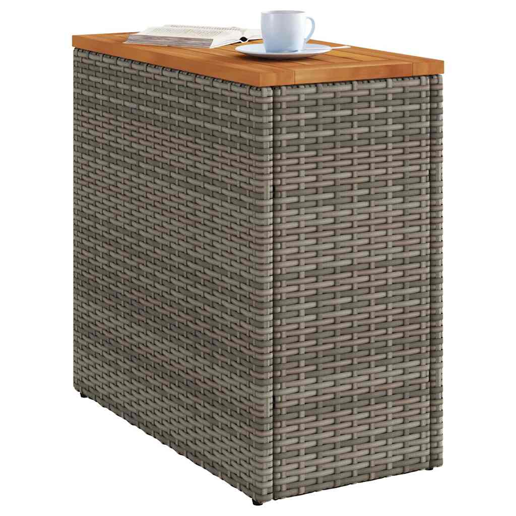 Garden Side Table with Wooden Top Grey 58x27,5x55 cm Poly Rattan