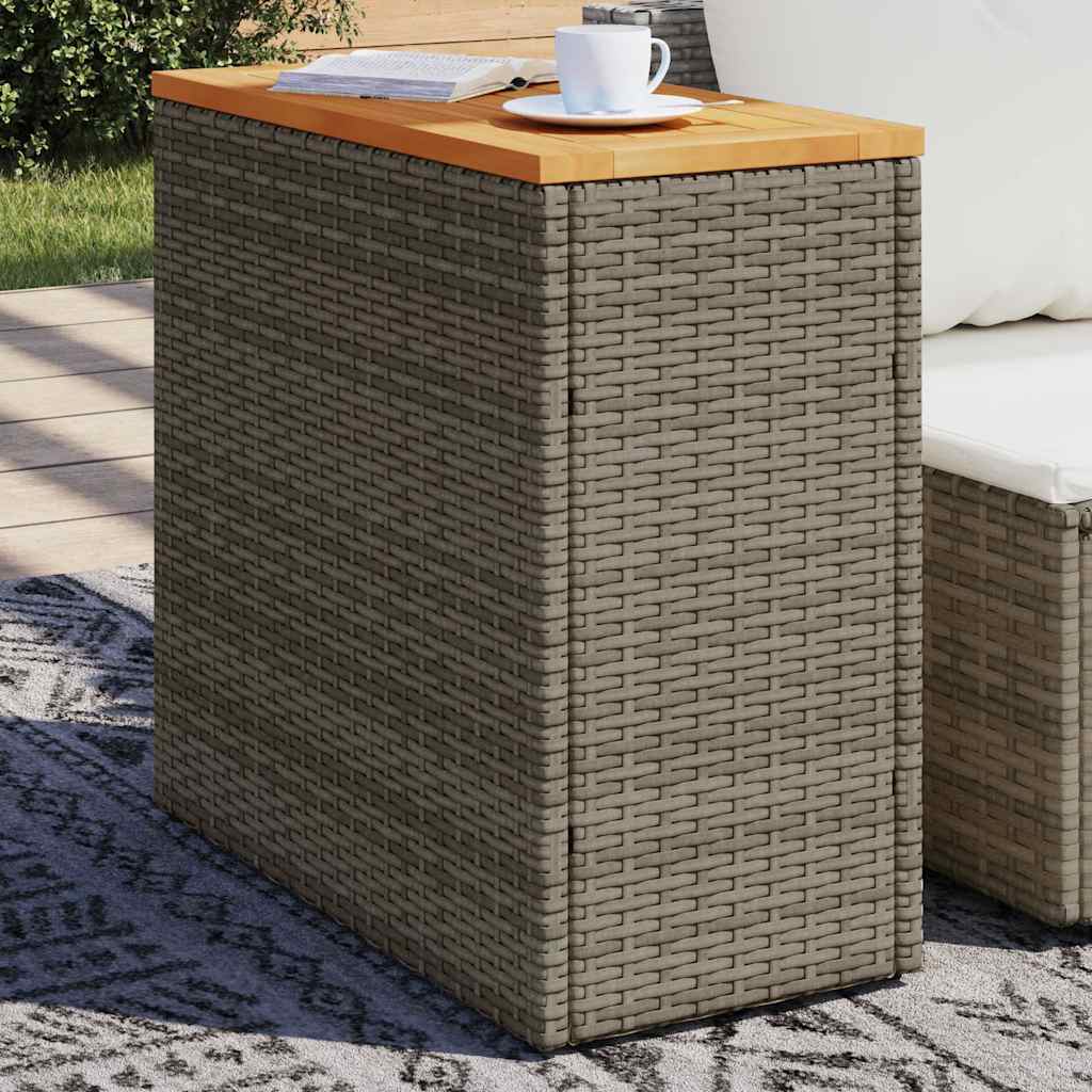 Garden Side Table with Wooden Top Grey 58x27,5x55 cm Poly Rattan