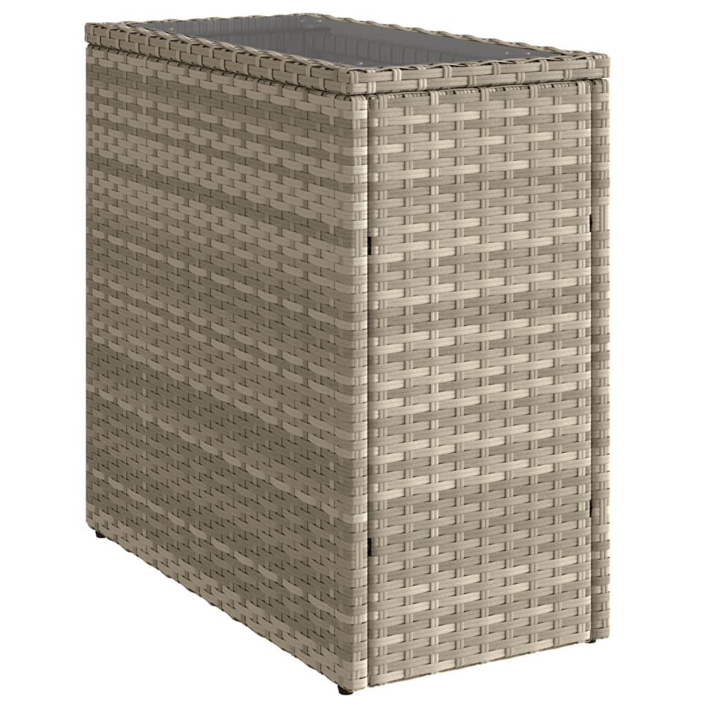 Garden Side Table with Glass Top Light Grey 58x27,5x55 cm Poly Rattan