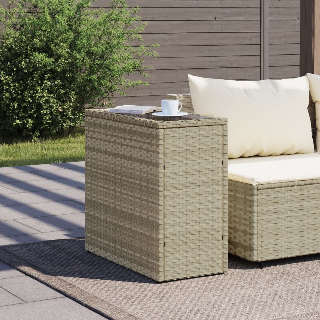 Garden Side Table with Glass Top Light Grey 58x27,5x55 cm Poly Rattan