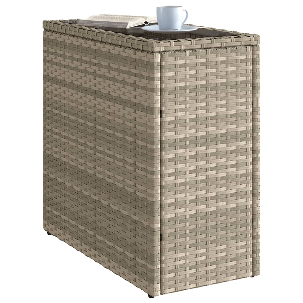 Garden Side Table with Glass Top Light Grey 58x27,5x55 cm Poly Rattan