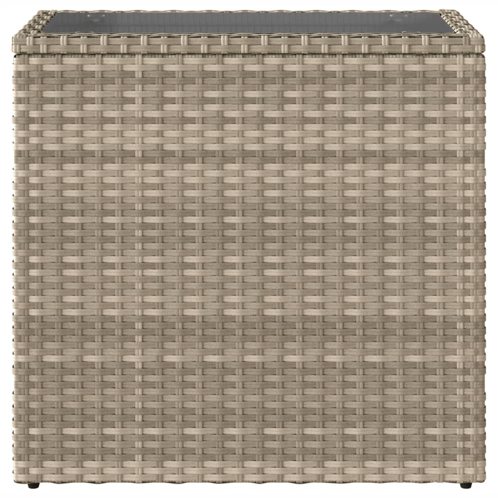 Garden Side Table with Glass Top Light Grey 58x27,5x55 cm Poly Rattan